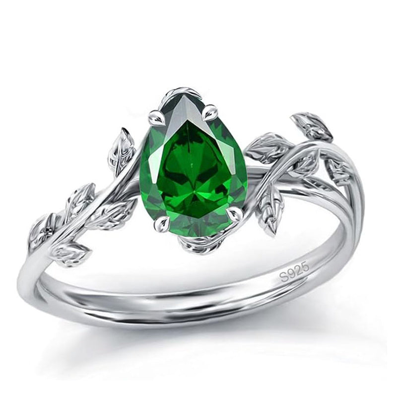 Sterling Silver Pear Birthstone  Leaf Promise Ring for Her