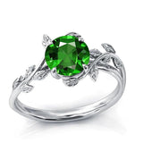 Sterling Silver Round Birthstone  Leaf Promise Ring for Her