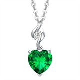 14K Solid White Gold Heart Gemstone Pendant Necklace with Sterling Silver Chain