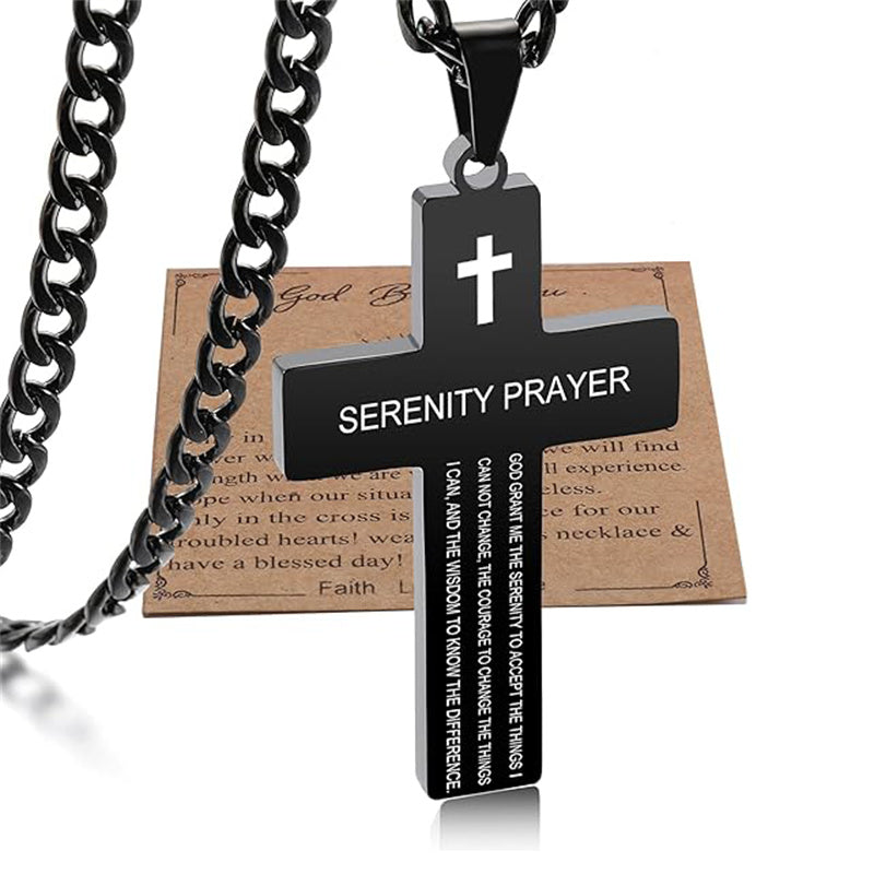 Stainless Steel Bible Verse Cross Necklace for Men with Cuban Chain