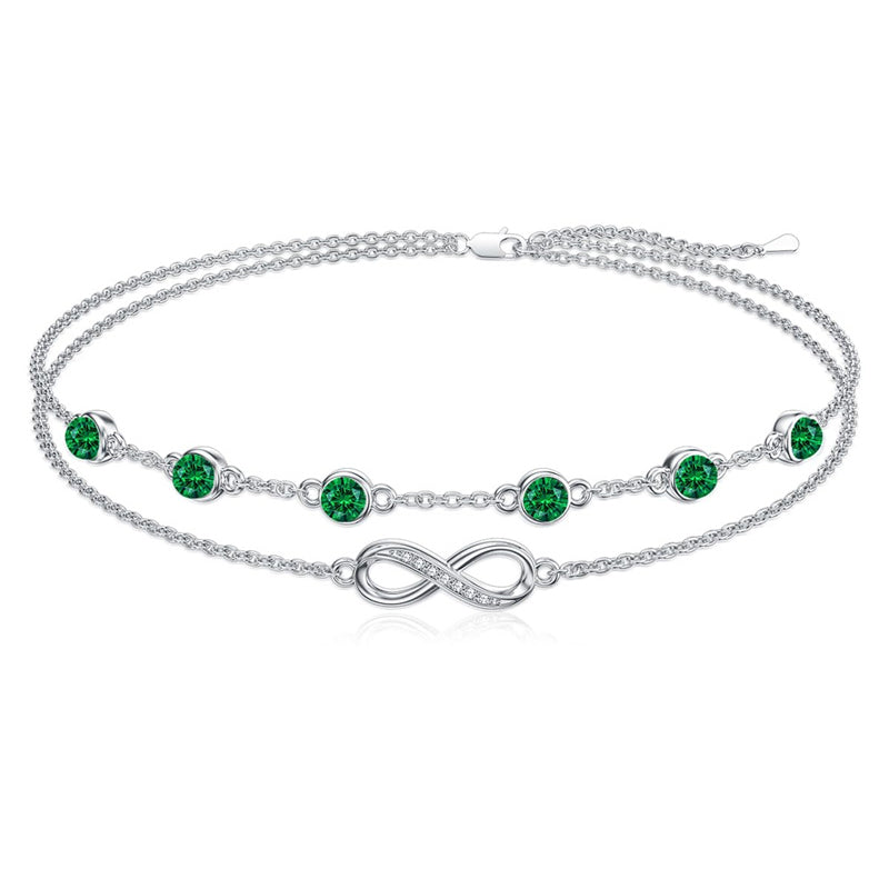 Sterling Silver Birthstone Infinity Multi-layered Anklet