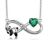 Sterling Silver Birthstone Infinity Panda Pendant Necklace Engraved with I Love Forever