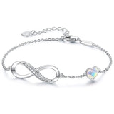 Sterling Silver CZ Infinity Heart Symbol Charm  Pendant Bracelet