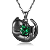 Sterling Silver Birthstone Infinity Black Cat Pendant  Necklace