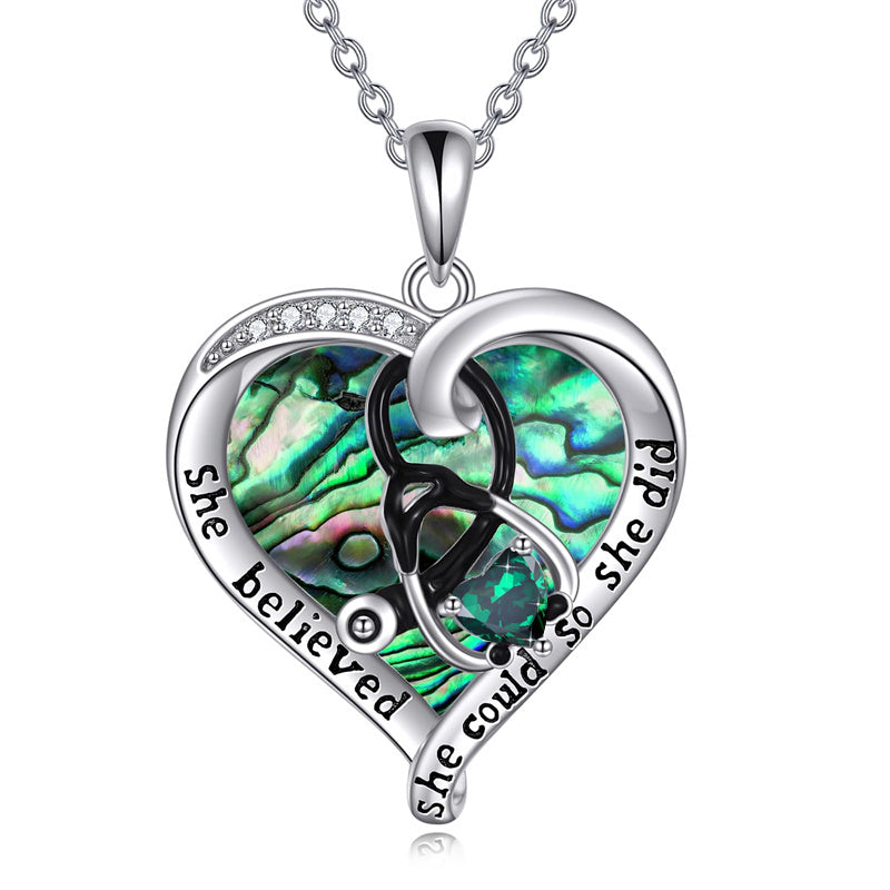 Sterling Silver Birthstone Caduceus & Stethoscope Pendant Necklace