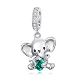 Sterling Silver 12 Months Birthstone Elephant Bead Charms