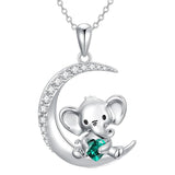 Sterling Silver Birthstone Elephant Pendant Necklace
