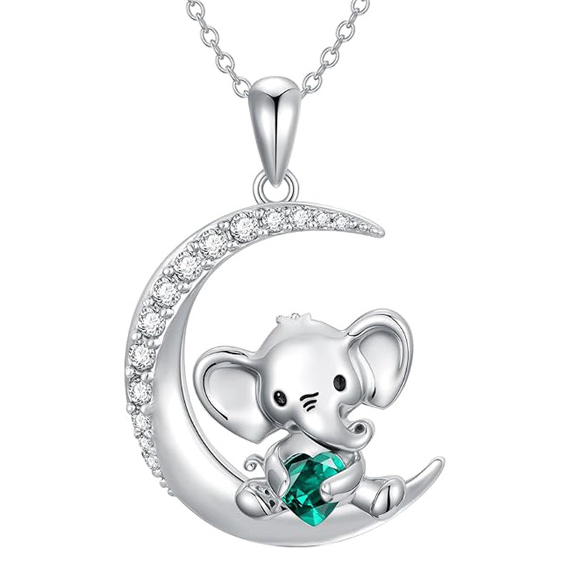 Sterling Silver Birthstone Elephant Pendant Necklace