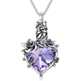 Sterling Silver Heart Crystal Rose Flower Urn Necklace for Ashes Cremation Jewelry