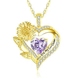 Sterling Sliver Birthstone Love Heart & Sunflower Pendant Necklace Engraved With You Are My Sunshine