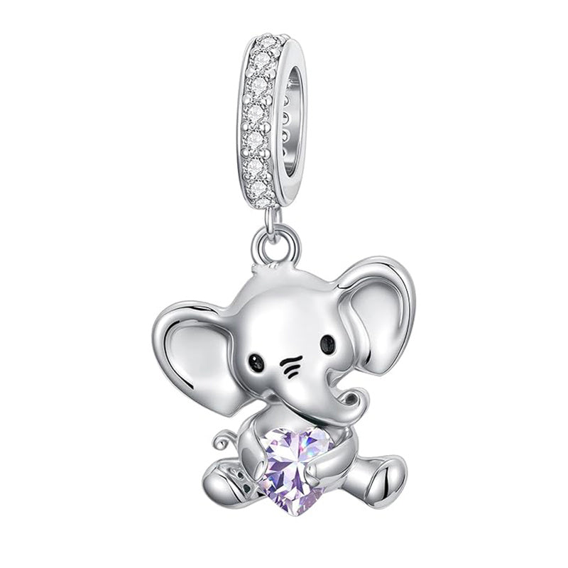Sterling Silver 12 Months Birthstone Elephant Bead Charms