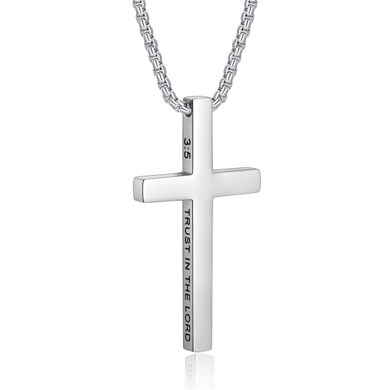Stainless Steel Cross Pendant Necklace for Men With Engraved