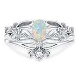 Sterling Silver Pear Shaped Gemstone Engagement Rings Set for Women