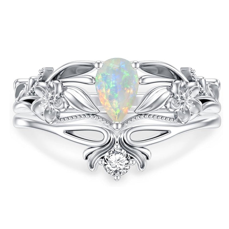 Sterling Silver Pear Shaped Gemstone Engagement Rings Set for Women