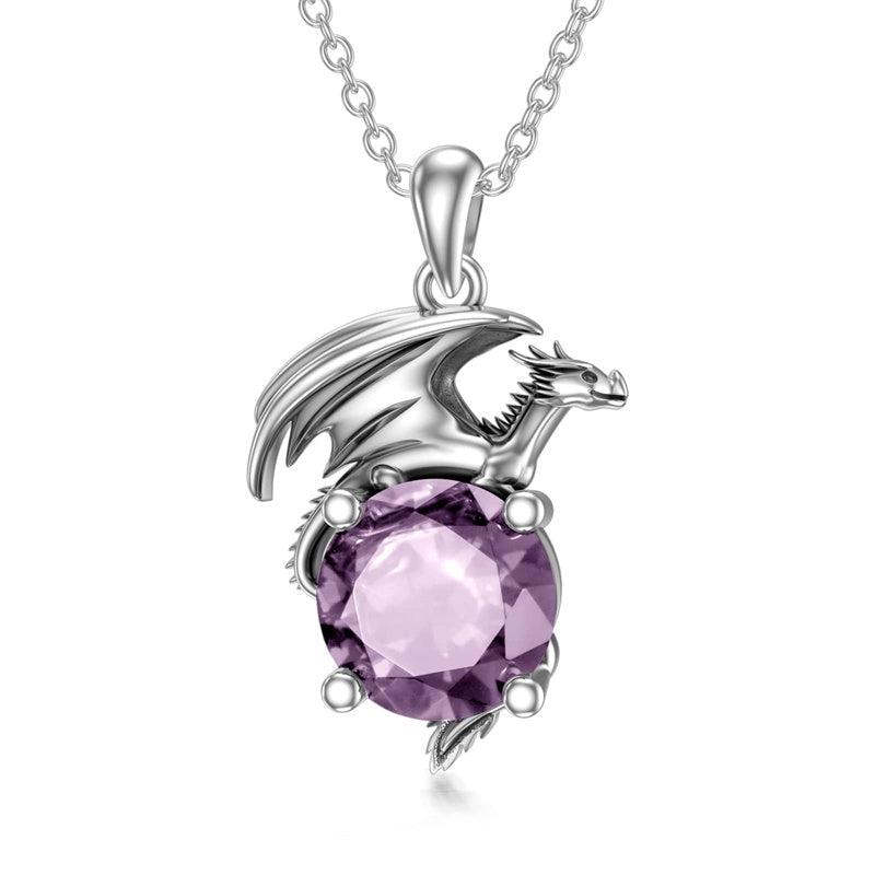 Sterling Silver Birthstone Dragon Pendant Necklace