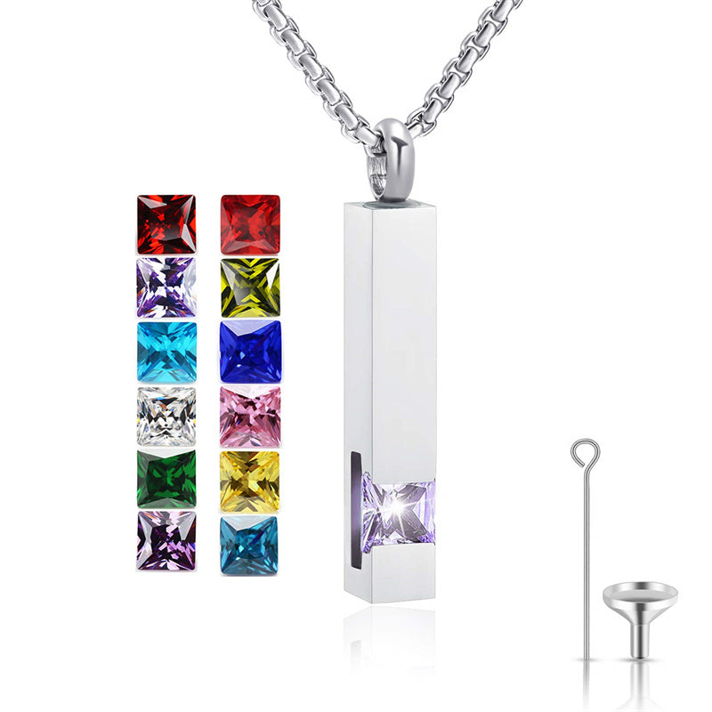 Stainless Steel Birthstones Cross Urn Necklaces for Ashes
