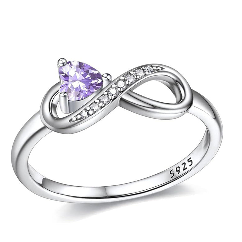 Sterling Silver Birthstone Heart Infinity Promise Ring