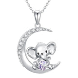 Sterling Silver Birthstone Elephant Pendant Necklace
