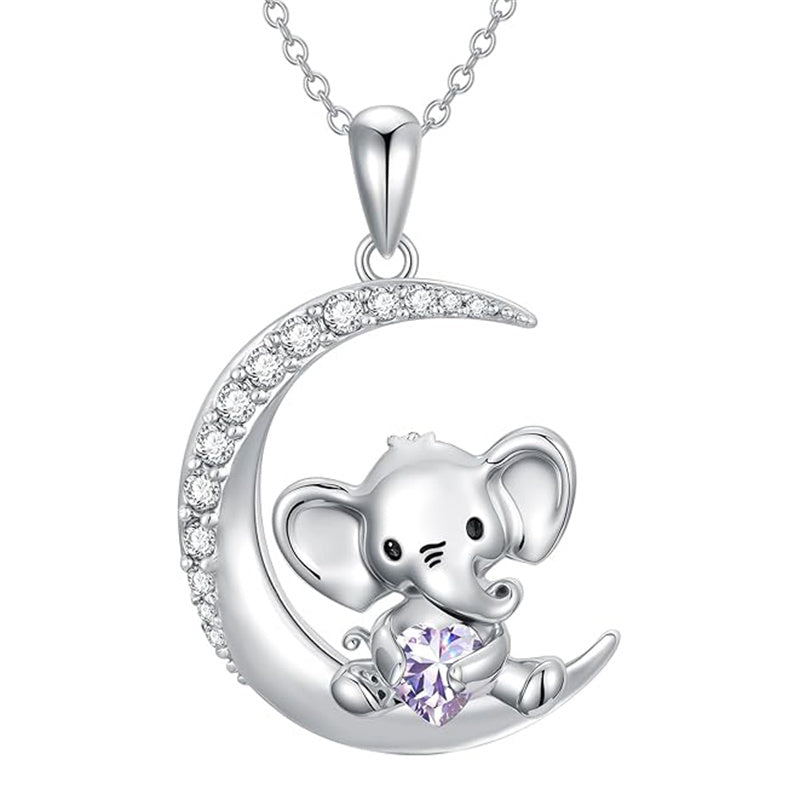 Sterling Silver Birthstone Elephant Pendant Necklace