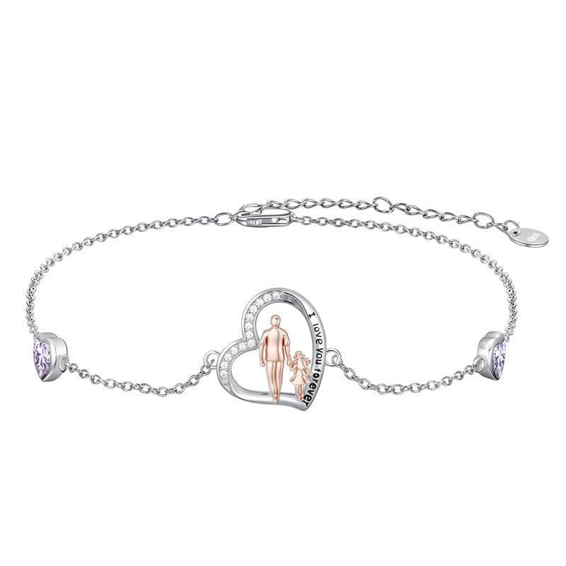 Sterling Silver 12 Birthstones Father Daughter Bracelet Gift for Daughter