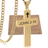 Stainless Steel Bible Verse Cross Necklace for Men with Cuban Chain