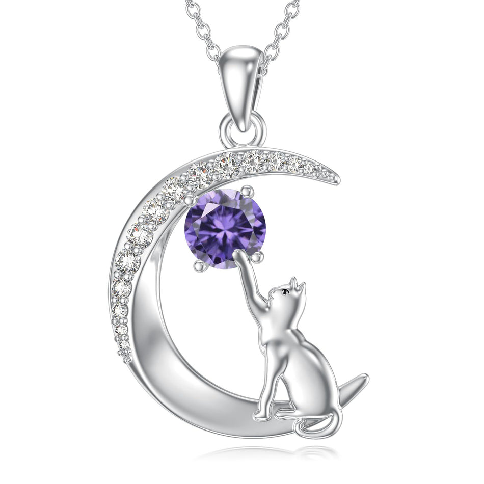 Sterling Silver Birthstone Cat Dog Monkey Pendant Necklace
