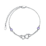 Sterling Silver Double Heart Birthstone Single Layer Anklet