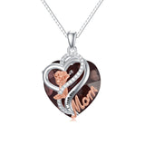 Sterling Silver Birthstone Heart Rose Pendant Necklace With Engraved