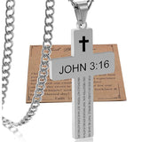 Stainless Steel Bible Verse Cross Necklace for Men with Cuban Chain