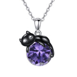 Sterling Silver Birthstone Infinity Black Cat Pendant  Necklace