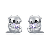 Sterling Silver Birthstone Otter Stud Earrings