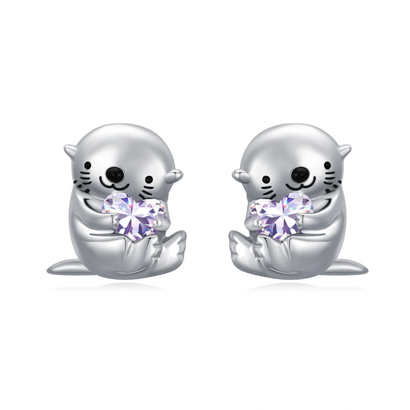 Sterling Silver Birthstone Otter Stud Earrings