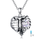 Sterling Silver Heart Birthstone Skeleton Urn Necklaces for Ashes