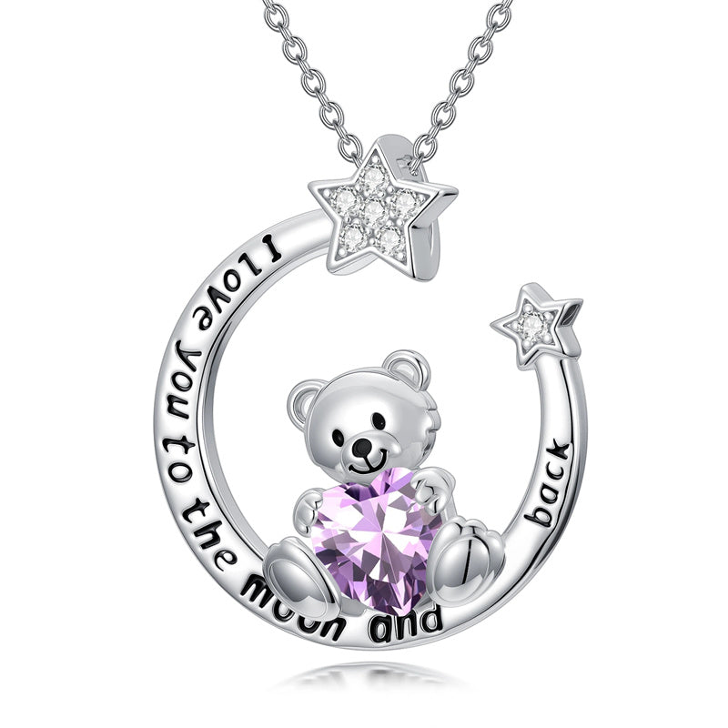 Sterling Silver Birthstone Teddy Bear Pendant Necklace