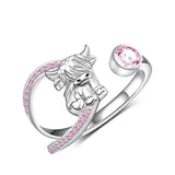 Sterling Silver Birthstone AdjustableHighland Cow Ring