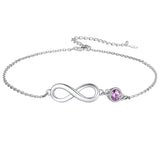 Sterling Silver Endless Love Symbol Birthstone Single Layer Anklet