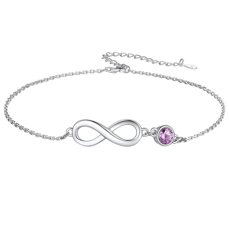 Sterling Silver Endless Love Symbol Birthstone Single Layer Anklet