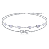 Sterling Silver Birthstone Infinity Multi-layered Anklet