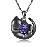 Sterling Silver Birthstone Infinity Black Cat Pendant  Necklace