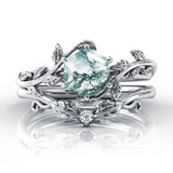 Sterling Silver Natural Moss Agate Blue Sandstone Opal Set Ring