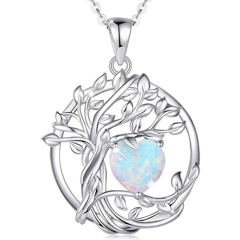 Sterling Silver Heart Birthstone Tree of Life Pendant Necklace