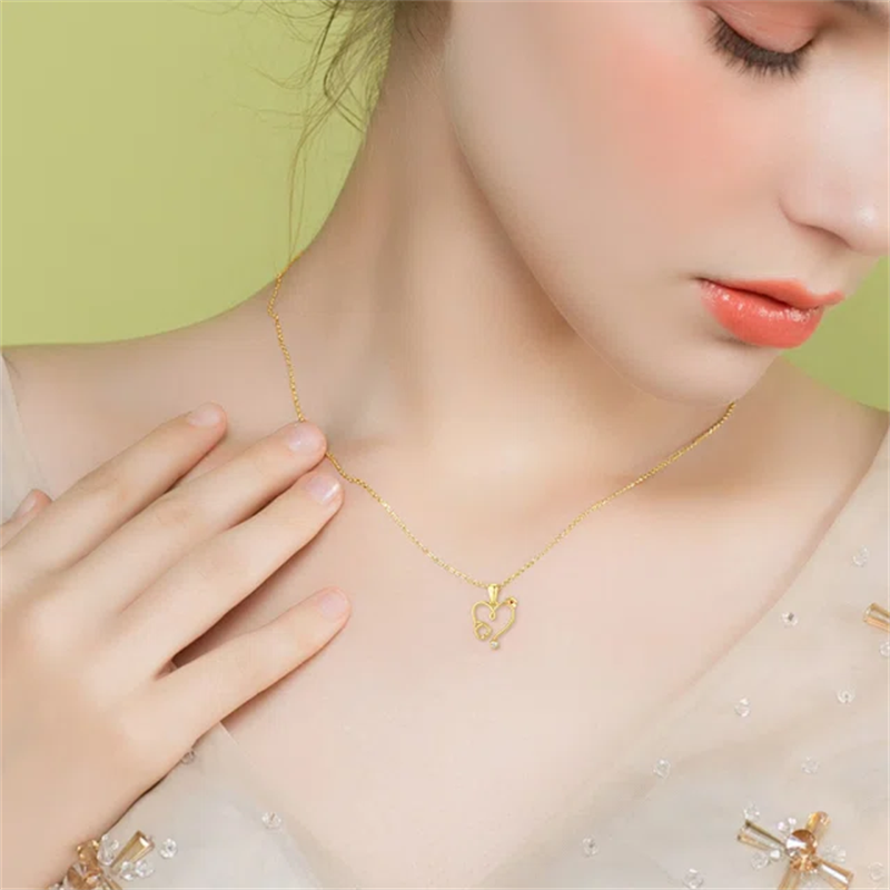 14K Gold Heart-Shaped Stethoscope Pendant Necklace