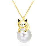 Sterling Silver Moonstone Pearl Rose Quartz Crystal Cat Pendant Necklace