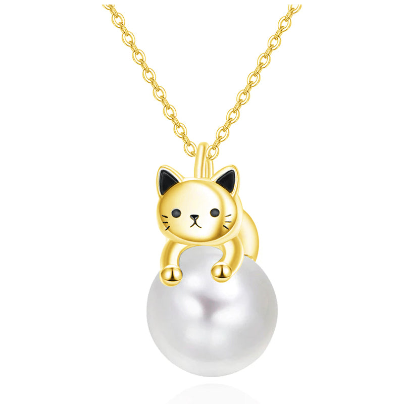 Sterling Silver Moonstone Pearl Rose Quartz Crystal Cat Pendant Necklace