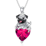 Sterling Silver Heart Birthstone Pug Pendant Necklace
