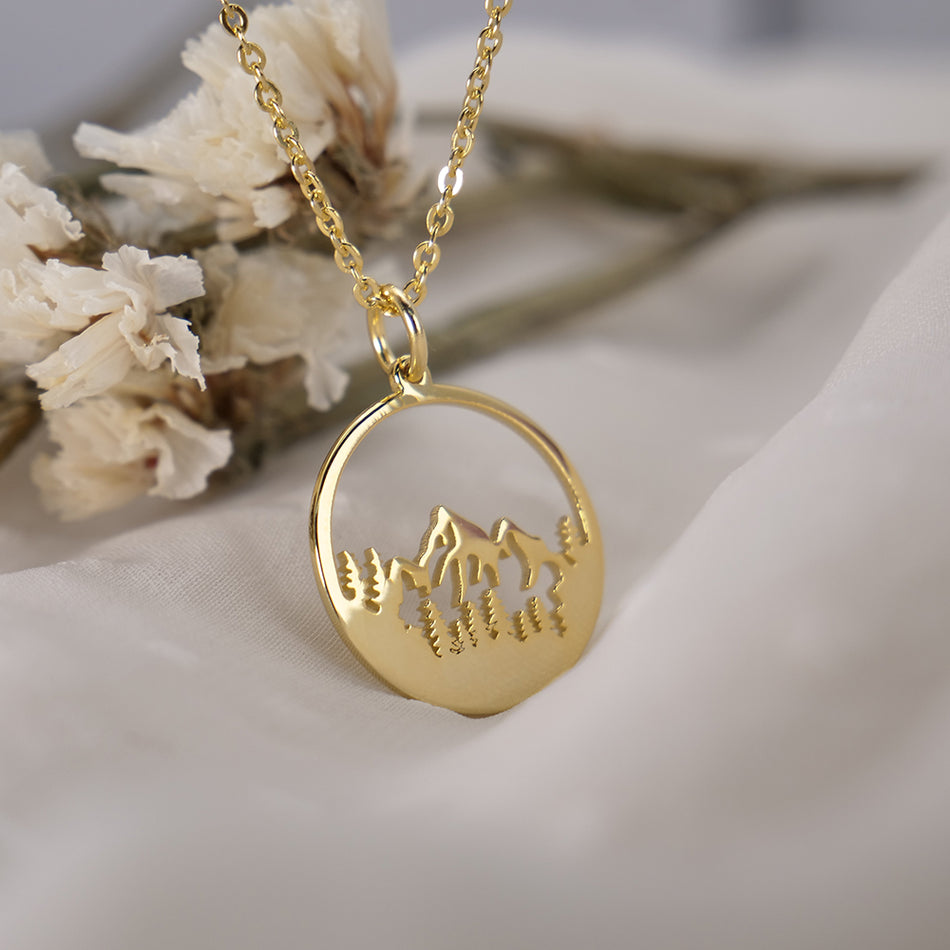 14K Gold Mountain Pendant Necklace