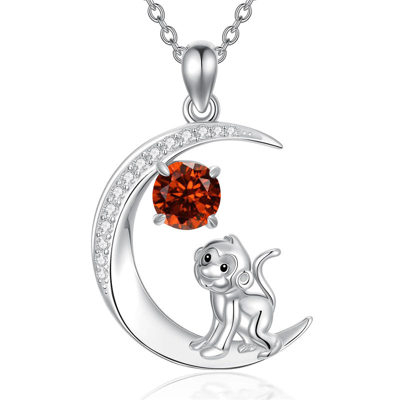 Sterling Silver Birthstone Cat Dog Monkey Pendant Necklace