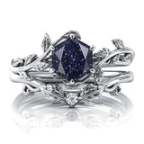 Sterling Silver Natural Moss Agate Blue Sandstone Opal Set Ring