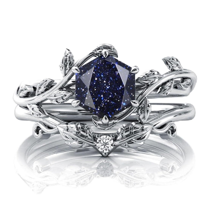 Sterling Silver Natural Moss Agate Blue Sandstone Opal Set Ring