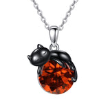 Sterling Silver Birthstone Infinity Black Cat Pendant  Necklace